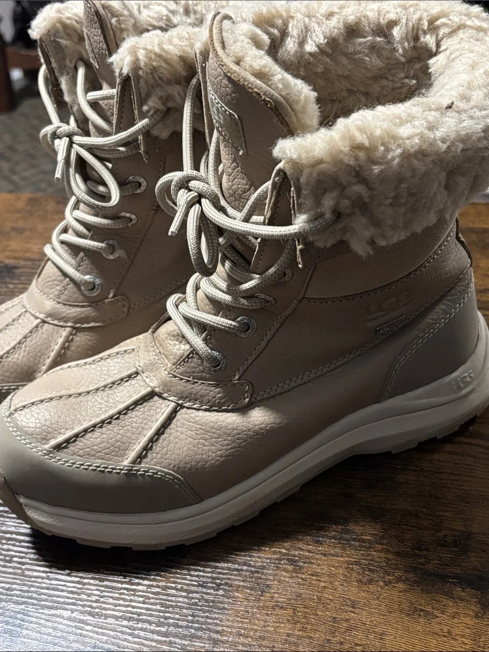 UGG Adirondack III Women's Beige Shearling-Lined Lace-Up Winter Boots